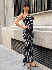 Marta Soriano 黑白波點性感休閒露背無袖細肩帶女裝洋裝，春夏季優雅 - 黑與白 - 查看 6