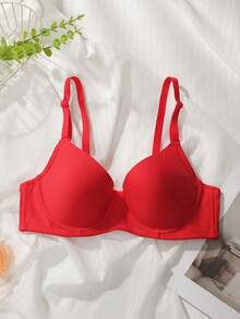 DesireSculpt 1pc Women's Solid Color Comfortable Sports Bra (With Underwire) Intimate Red Summer - Red - View 6