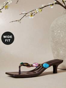 SHUZIA Women's Fashion Square Toe High Heel Thong Sandals - Coffee Brown - View 7