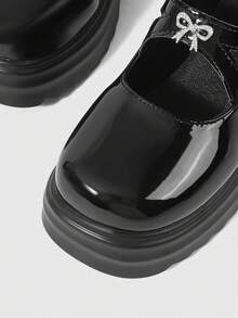 ROMWE Kawaii Giày sandal cao gót nữ, gót thấp, đế dày, kiểu Mary Jane, giày cao gót siêu cao 10cm bằng da, giày đơn chống thấm nước, giày bốt mùa đông. - màu đen - Xem 5