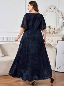 Reflora Plus Size Women's Square Neck Ruffle Sleeve Elegant Dress - Navy Blue - View 2