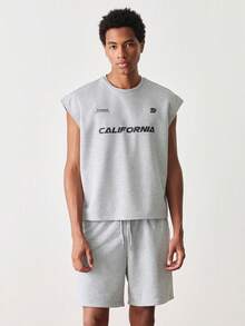 NORVETH Men's Summer Casual Letter Print Tank Top And Shorts Set - Brown - View 3