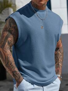 Manfinity Homme Men's Solid Color Casual Versatile Daily Wear Top, Holiday - Dusty Blue - View 4