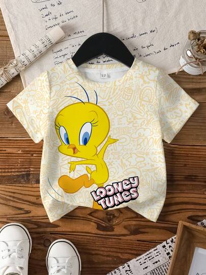 LOONEY TUNES X SHEIN Áo thun in hình hoạt hình toàn thân, dành cho bé gái.