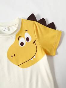 3pcs/Set Young Boys Loose Casual Cute Cartoon Animal Print Contrast Sleeve T-Shirt Set, Suitable For Daily, Commute, Leisure, Vacation, Sports - Multicolor - View 5
