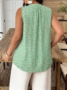 Weeklong Plus Size Women's Casual Round Neck Sleeveless Random Print Shirt, Suitable For Vacation And Daily Wear, Spring/Summer - Multicolor - View 2