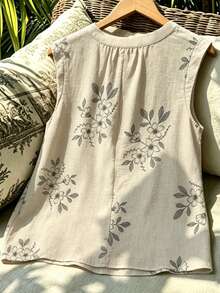EMERY ROSE Plus Size Woven Floral Fashion Casual Resort Summer Women's Shirt - Apricot - View 2