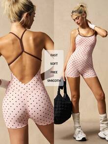 VARSIVA Bộ jumpsuit không tay hở lưng in họa tiết chấm bi, thích hợp mặc mùa hè. - Hồng - Xem 11