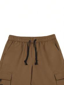 Manfinity Homme Loose Fit Men's Flap Pocket Side Drawstring Waist Cargo Pants - Brown - View 4