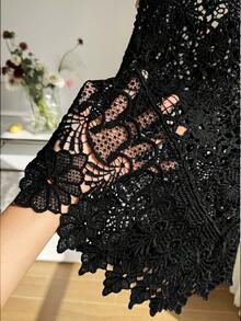 SHEIN EZwear 大码女式黑色镂空针织背心，春夏款 - 黑色 - 查看 6