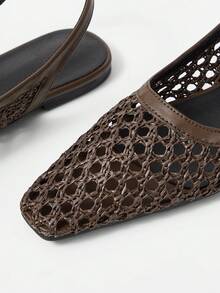 Mnmlis Giày sandal nữ kiểu Pháp dệt rỗng với gót mỏng, kiểu dáng mới năm 2026 của châu Âu và Mỹ. - Cà phê nâu - Xem 4