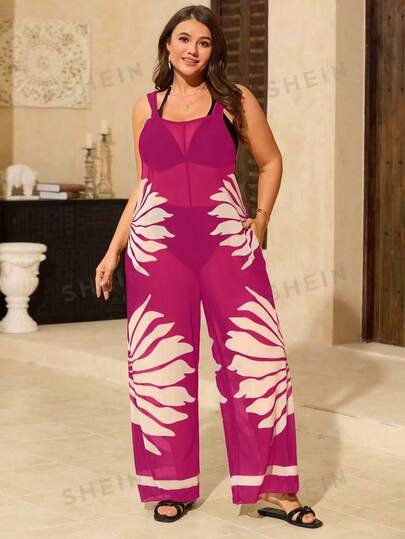Swim SXY Plus Size Women Floral Print Loose Beach Maxi Dress