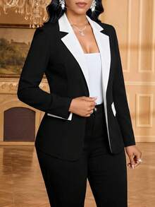 SHEIN Lady Đầm dài màu xanh dương lộng lẫy, thanh lịch, chất liệu nhung dành cho nữ. - Đen và trắng - Xem 7