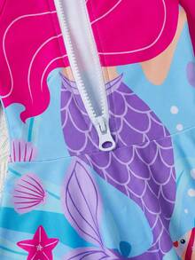 SHEIN Young Girl Mermaid Print Raglan Long Sleeve One-Piece Swimsuit - Multicolor - View 3