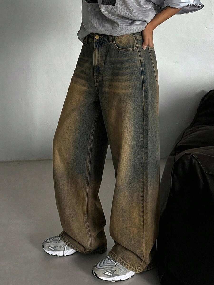 DAZY Solid Wide Leg Jeans,Baggy Jeans - Medium Wash - View 1