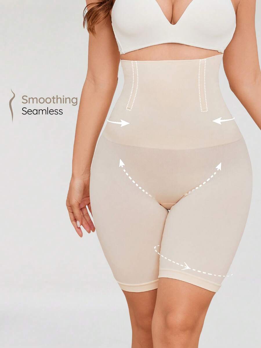 SHAPORA Shorts moldeadores de cintura alta de unicolor para mujer - Beis - Ver 1