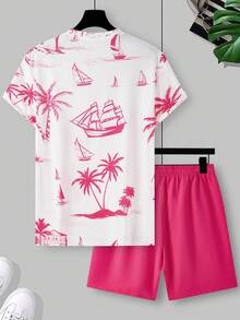 Manfinity RSRT Men's Minimalist Printed Short Sleeve T-Shirt And Shorts Set, Holiday - Multicolor - View 2