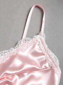 Sweetra Pink Lace Trim Adjustable Strap A-Line Dress,Soft And Seductive Summer Style Suitable For Aniversary Going Out,Date,Beach And Casual Outing Lace Sexy - Pink - View 4
