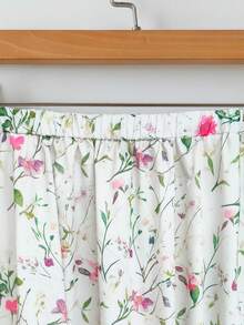 EMERY ROSE Plus Size Women's Elegant 2-Piece Set,White Floral Print Maxi Skirt And Solid Pleated Round Neck Blouse,Summer Vacation,Bachelorette Party,Tea Party - Pink - View 9