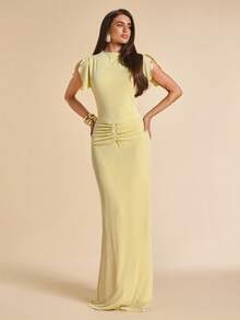 SHEIN BAE Sản phẩm mới mùa hè: Đầm vàng tay bồng thanh lịch. Thích hợp cho kỳ nghỉ biển, du lịch biển, tiệc biển, hẹn hò, hộp đêm, dã ngoại, liên hoan âm nhạc, bữa ăn trưa và các dịp khác. - Vàng nhạt - Xem 5