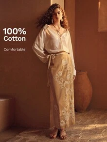 MOTF PREMIUM CHÂN VÁY THÊU DÀNH CHO NỮ MÙA NGHỈ MÁT - Màu Khaki - Xem 2