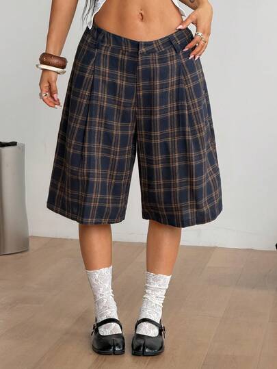 Coolane Ropa de calle de verano para mujer, estilo Y2K, casual, vintage, de estilo occidental, para uso diario, con estampados, cuadros, holgada y de talle bajo