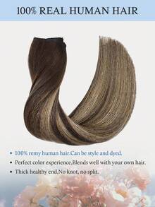 Ekstensi Rambut Halo Rambut Manusia Asli 100% Tanpa Sambungan, Panjang 12-16 inci, Lurus, Lembut, Warna Cokelat Tua hingga Emas Karamel, Ekstensi Rambut Remy dengan Jepitan. - S4/26/4 - View 3