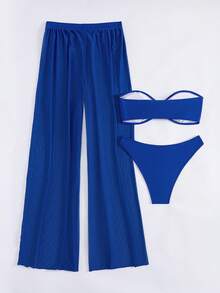 Bonvoyette Summer Beach U Wired Bandeau Bikini With Beach Pants - Royal Blue - View 3