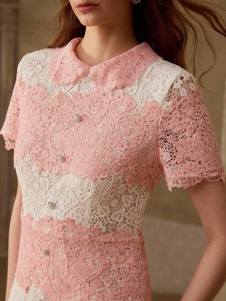 FASHIONABLE CONTRAST LACE LONG DRESS FOR WOMEN