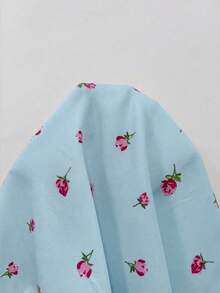 Sunnyshic Ditsy Floral Pleated Cinched Waist Neck Ruffle Hem Mini Dress - Multicolor - View 3