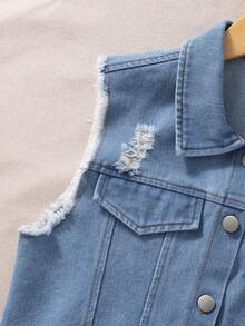 SHEIN 青少年女孩 2 件套：白色針織碎花細肩帶洋裝搭配牛仔背心，休閒通勤穿搭 青少年女孩 2 件套：藍色水洗扭轉短版牛仔上衣 + 碎花針織細肩帶洋裝，休閒百搭穿搭 - 紫色 - 查看 5
