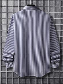 Manfinity Homme 男士簡約藍白條紋梭織襯衫 - 霧霾藍 - 查看 2