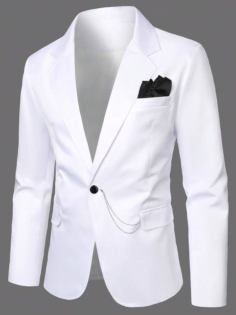 Manfinity Mode Áo khoác vest nam dài tay cổ ve lật thời trang - trắng - Xem 1