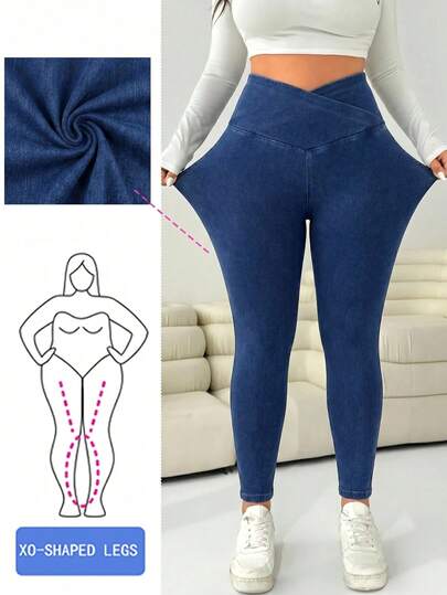 Solflare Plus Size Women Asymmetric Waist Casual Skinny Jeans