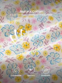 LUVLETTE Bộ đồ ngủ nữ bằng cotton mềm mại, ấm áp, in họa tiết hoa nhí và ren tinh tế, thích hợp mặc hàng ngày. - Màu xanh lam - Xem 7