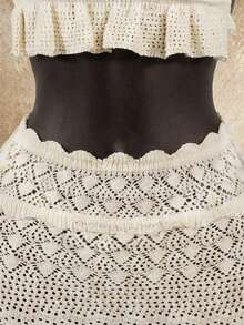 SaltGleam SaltGleam Nuevo Conjunto de Suéter y Falda de Punto Blanco de Moda Europea y Americana Casual Sexy para Resort y Golf de Verano - Crema - Ver 5