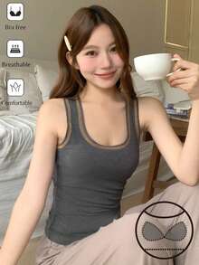 DAZY Áo sơ mi nữ dáng ôm xếp ly phối màu tương phản, kiểu dáng thường ngày. - Xám - Xem 6