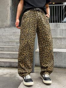 Manfinity EMRG Quần jean nam dáng rộng họa tiết da báo phong cách thường ngày, quần streetwear thời trang - Nhiều màu - Xem 5