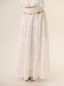 Willow Rêve Women's Lace Patchwork Camisole And Maxi Skirt Set, Bohemian Style Cottage Core Boho, Vacation Style, Romantic Style Picnic Vacation Off White Summer - White - View 4