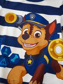 SHEIN | PAW Patrol 2pcs/Set Young Boys Striped Contrast Color Round Neck Short Sleeve Top And Casual Shorts Pajama Set - Blue - View 4