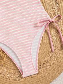 Swim Chiccia Bộ đồ bơi liền thân gợi cảm dành cho nữ mùa hè 2026, thanh lịch, chất liệu vải đặc biệt, kiểu dáng cổ yếm, đính hạt, hở lưng, nơ bên hông và bèo nhún. - Hồng - Xem 5