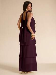 SHEIN BAE Dark Purple Layered Ruffle Hem Dress,Flowy Elegant Dress Suitable For Autumn Party Night,Vacation,Bridesmaid,Wedding,Spring/Summer Wear,Formal Gown - Purple - View 2