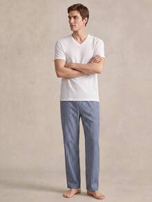 EverLounge 男士休闲条纹家居服套装 - 藍白色 - 查看 4