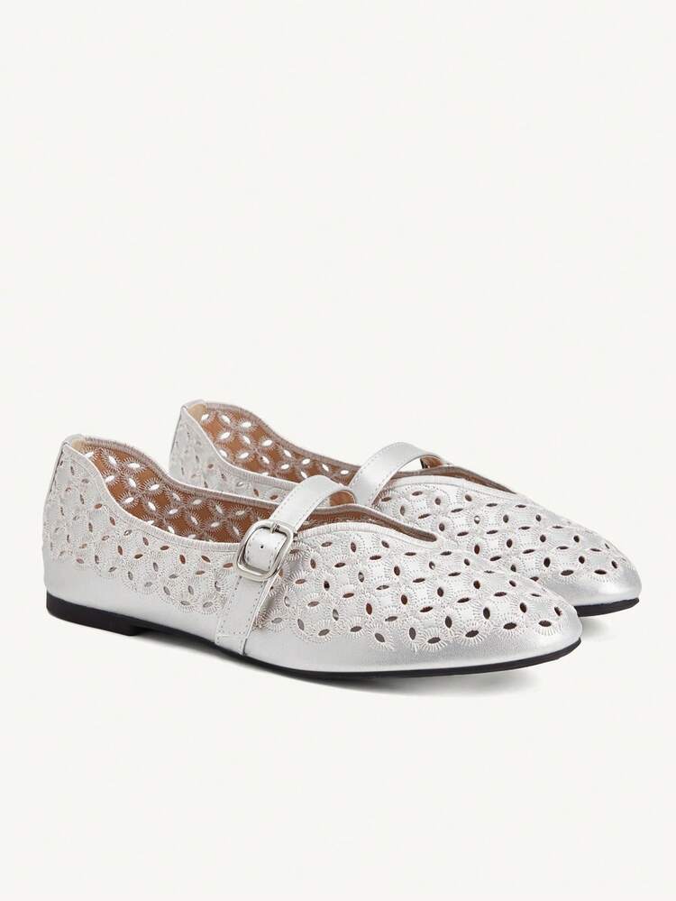 CUCCOO CHICEST Women's Hollow Embroidery, Buckle, Comfortable Flat Shoes