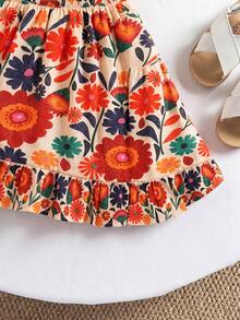 SHEIN Vestido sin mangas con volantes y lazo en la espalda, con estampado floral tejido para bebé niña - Multicolor - Ver 7