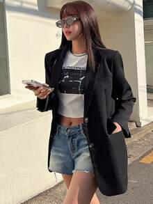 DAZY Casual Versatile Solid Color Blazer - Black - View 5