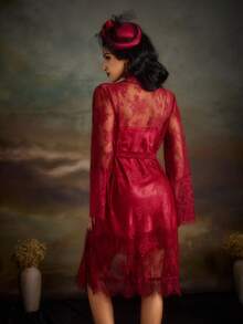 PinupPomp Set Lingerie Seksi Wanita 2pcs/Set Warna Merah Anggur dengan Hiasan Renda - Burgundy - View 4