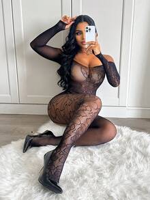 ChaseTheNight 1 pieza Bodystocking sexy para mujer - Negro - Ver 1