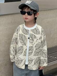 Dazy Kids Áo sơ mi dài tay cài một hàng khuy họa tiết lá cây dành cho bé trai - Màu be - Xem 6