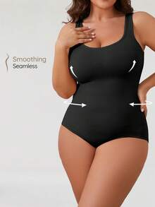 SHAPORA Monos Para Mujer De Tallas Grandes, Modelador De Cuerpo unicolor Simple - Negro - Ver 1